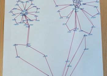 Powiększ zdjęcie: Projekt pt.: "Skala w geometrii" - narysowane kwiaty z połączonych pierwiastków - w kolejności od najmniejszego do największego.