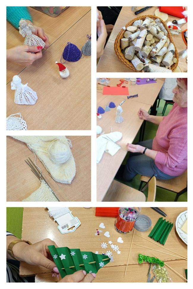 Prezentacja pasji szydełkowania i robienia na drutach przez uczestniczkę warsztatów.