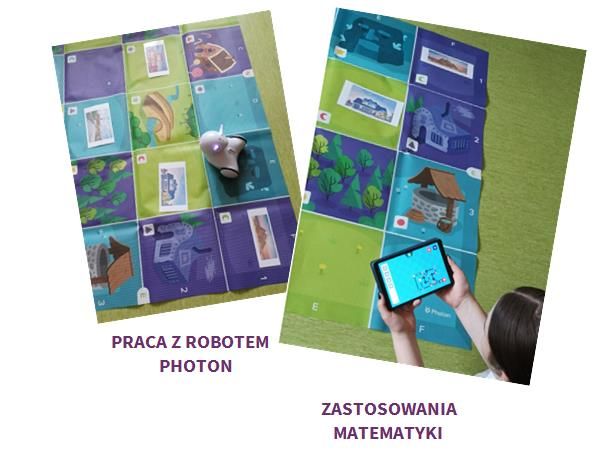 Praca z robotem Photon - uczennica programuje trasę dla robota dotyczącą zastosowania matematyki.