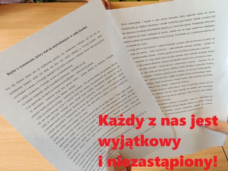  Odczytana na głos bajka i jej morał, iż każdy z nas jest wyjątkowy i niezastąpiony. 